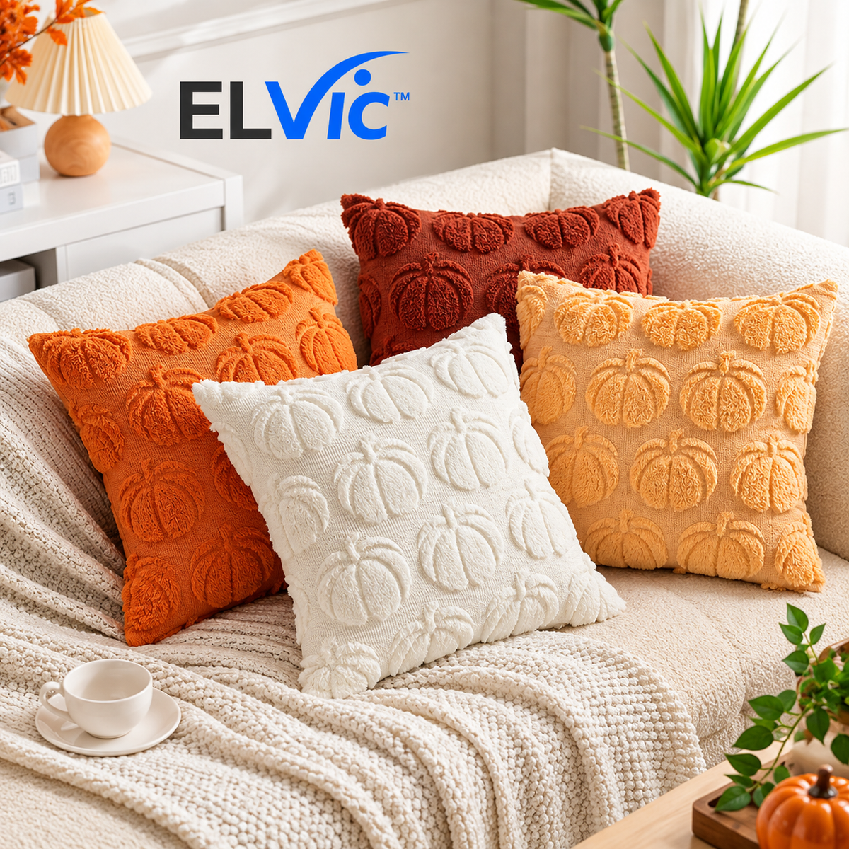 ELVic Comfort™ Luxury Pumpkin Textured Decorative Pillow Cover