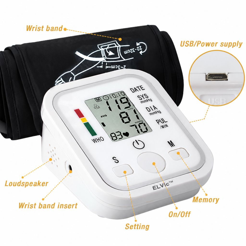 ELVic™ Automatic Upper-Arm Blood Pressure Monitor with Voice Guidance