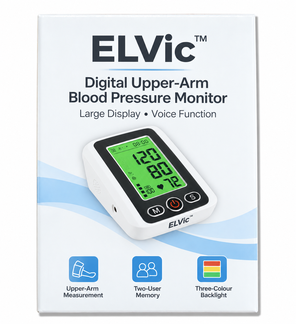 ELVic™ Digital Upper Arm Blood Pressure Monitor with Large Colour Display and Voice Function