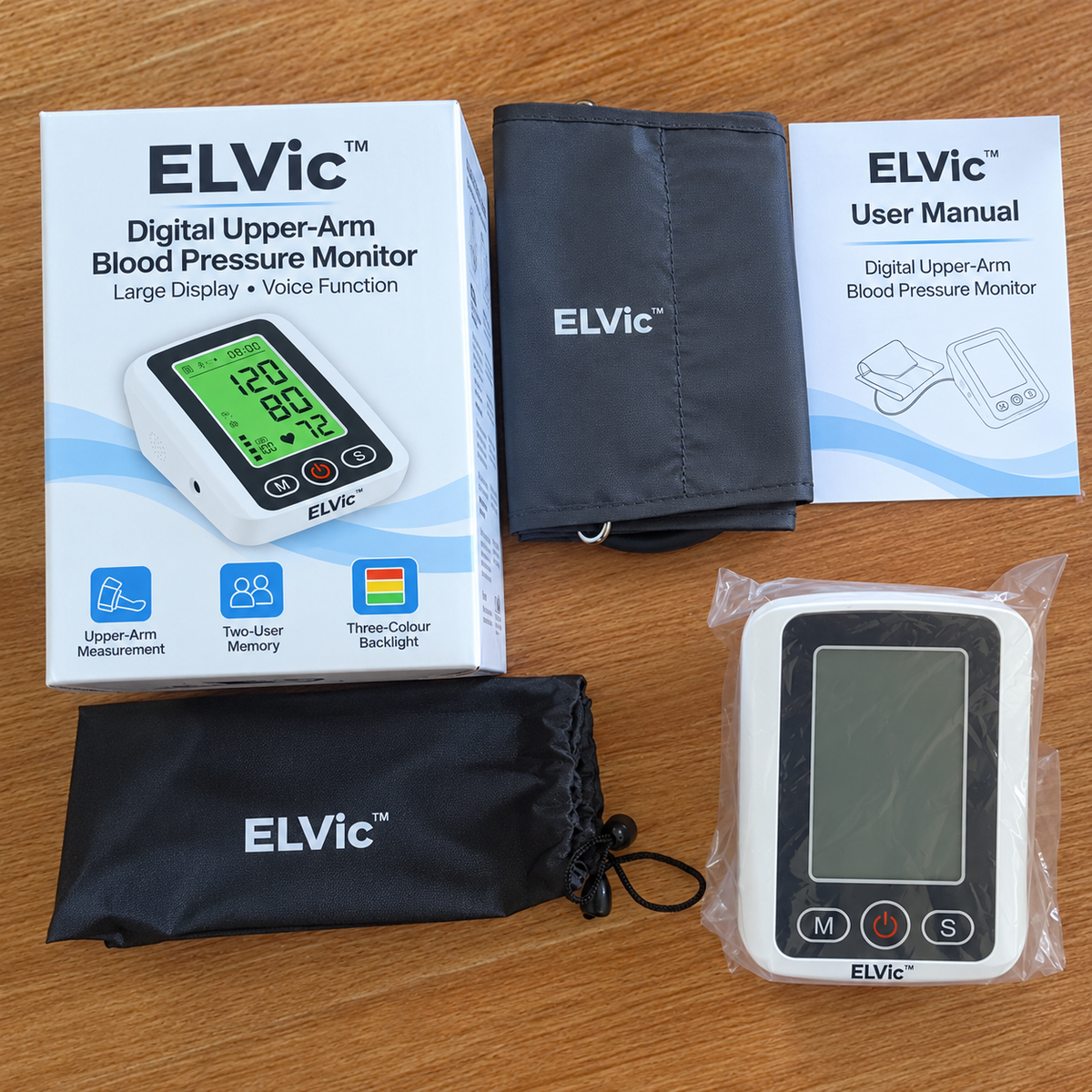 ELVic™ Digital Upper Arm Blood Pressure Monitor with Large Colour Display and Voice Function