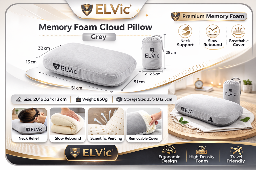 ELVic™ Memory Foam U-Shaped Neck Pillow | Slow Rebound Support for Travel & Relaxation