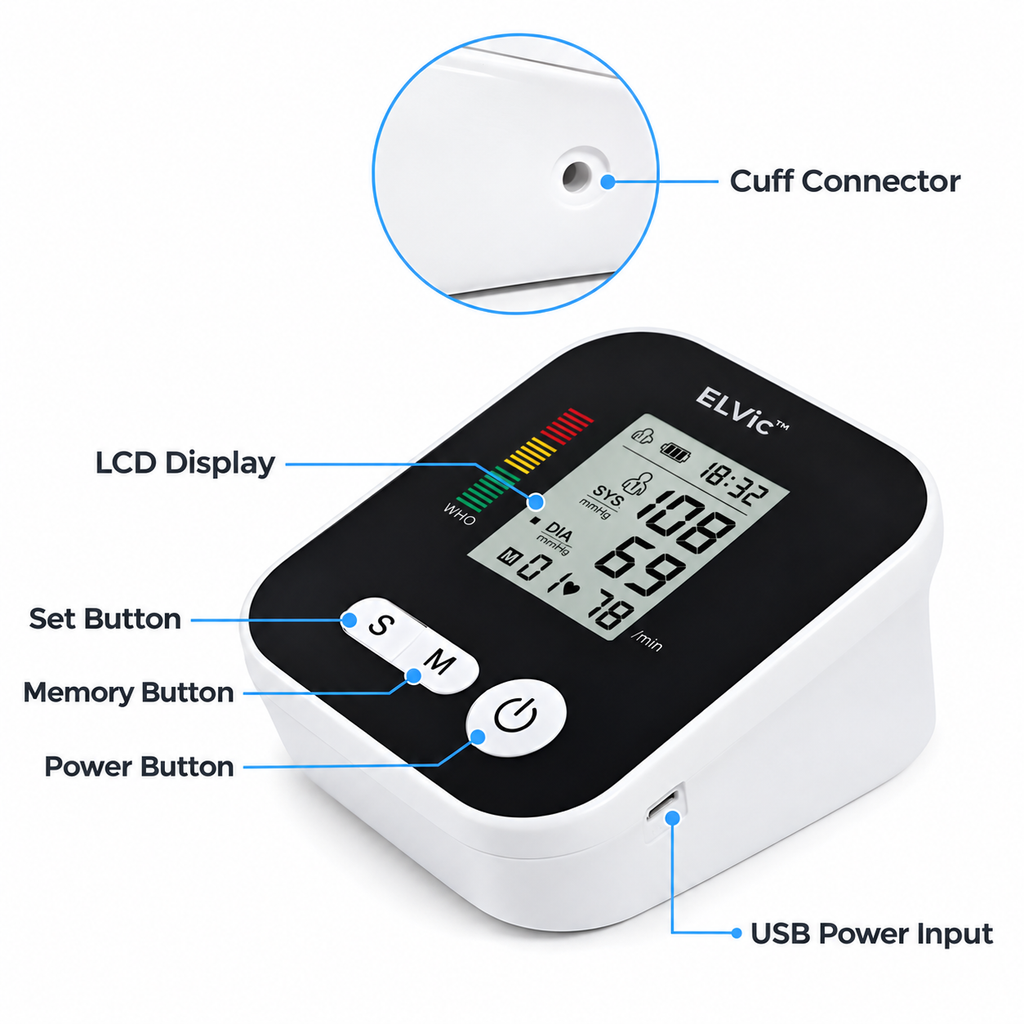 ELVic™ Digital Upper-Arm Blood Pressure & Heart Rate Monitor