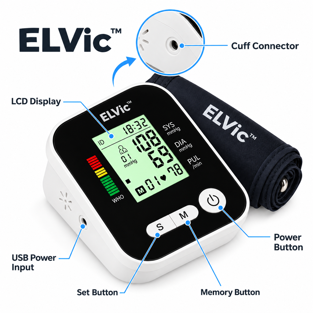 ELVic™ Digital Upper-Arm Blood Pressure & Heart Rate Monitor