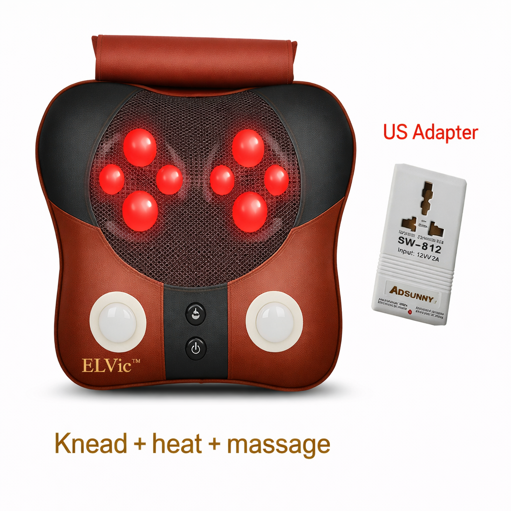 ELVic™ Shiatsu Lumbar Massage Pillow – Heated Neck, Back & Shoulder Relaxation Cushion