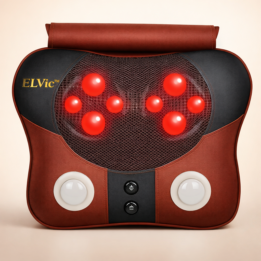 ELVic™ Shiatsu Lumbar Massage Pillow – Heated Neck, Back & Shoulder Relaxation Cushion