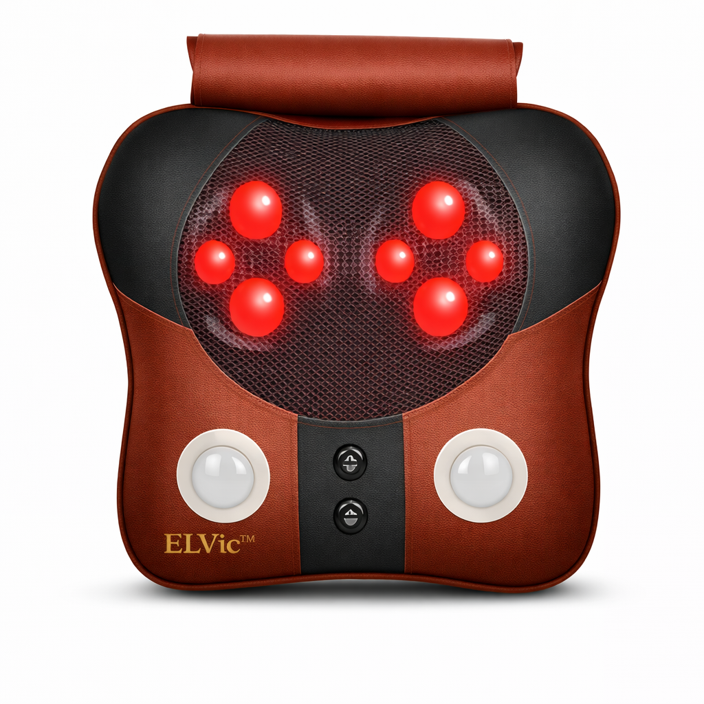 ELVic™ Shiatsu Lumbar Massage Pillow – Heated Neck, Back & Shoulder Relaxation Cushion