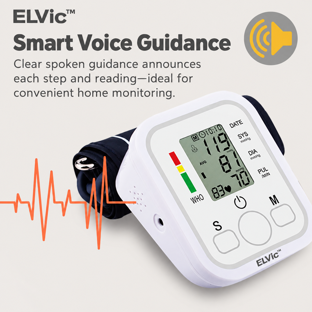 ELVic™ Automatic Upper-Arm Blood Pressure Monitor with Voice Guidance