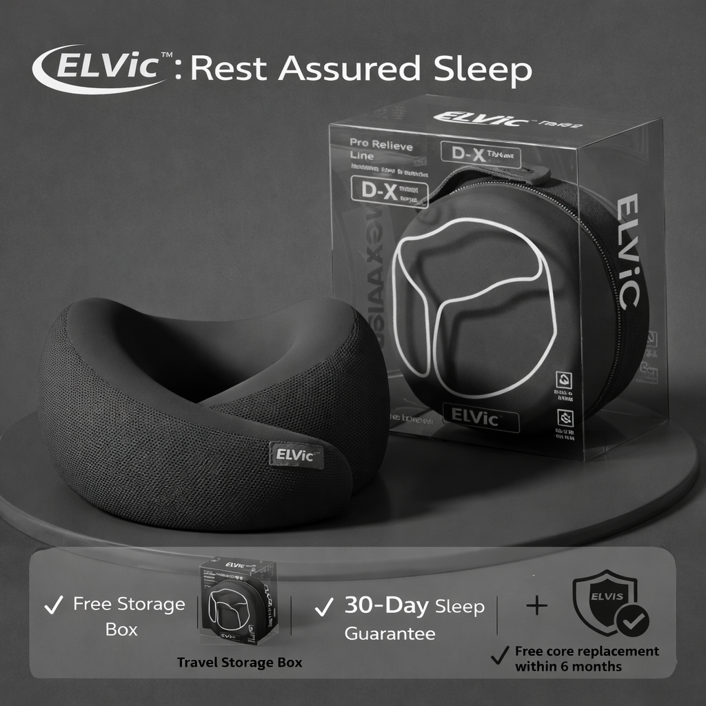 ELVic™ Memory Foam Travel Neck Pillow – Ergonomic U-Shape Support for Airplane, Car & Office
