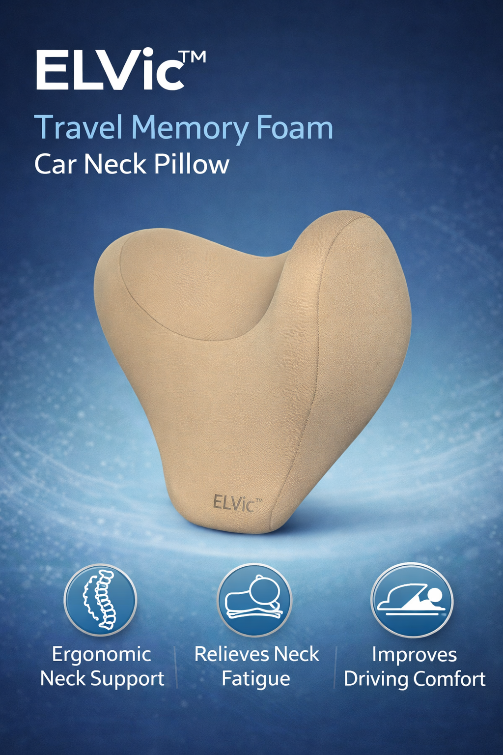 ELVic™ Travel Memory Foam Car Neck Pillow – Ergonomic Head & Neck Support for Driving Comfort