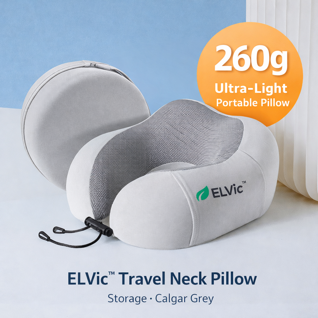ELVic™ Memory Foam Travel Neck Pillow – Portable U-Shape Support Pillow for Airplane, Car & Office Comfort