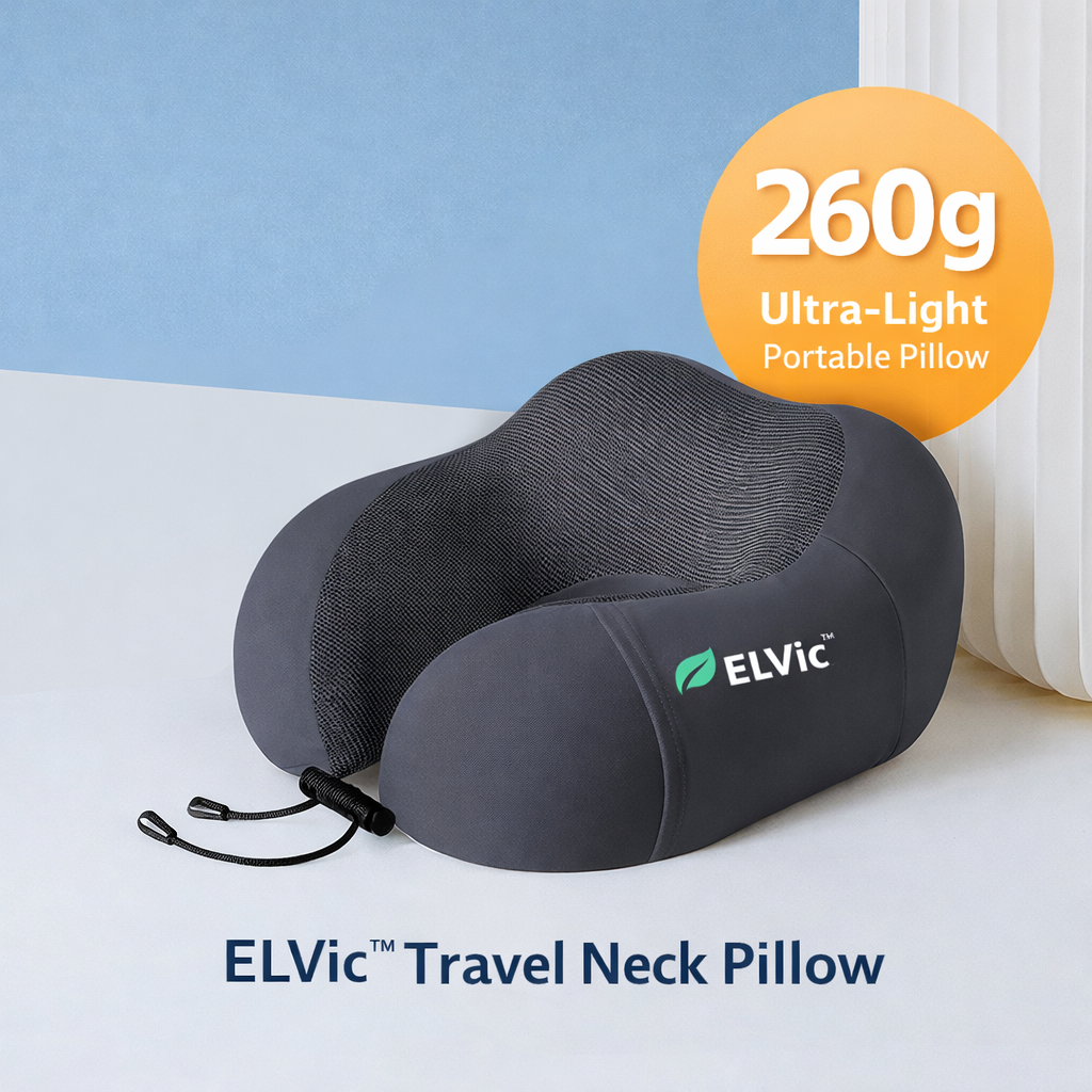 ELVic™ Memory Foam Travel Neck Pillow – Portable U-Shape Support Pillow for Airplane, Car & Office Comfort