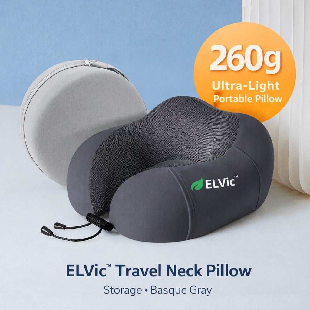 ELVic™ Memory Foam Travel Neck Pillow – Portable U-Shape Support Pillow for Airplane, Car & Office Comfort