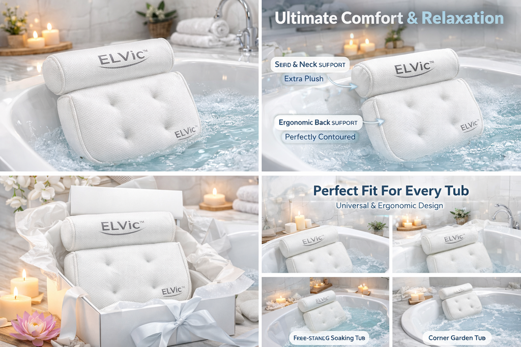 ELVic™ Luxury Mesh Bathtub Pillow with Suction Cups – Neck & Head Support for Ultimate Bath Comfort