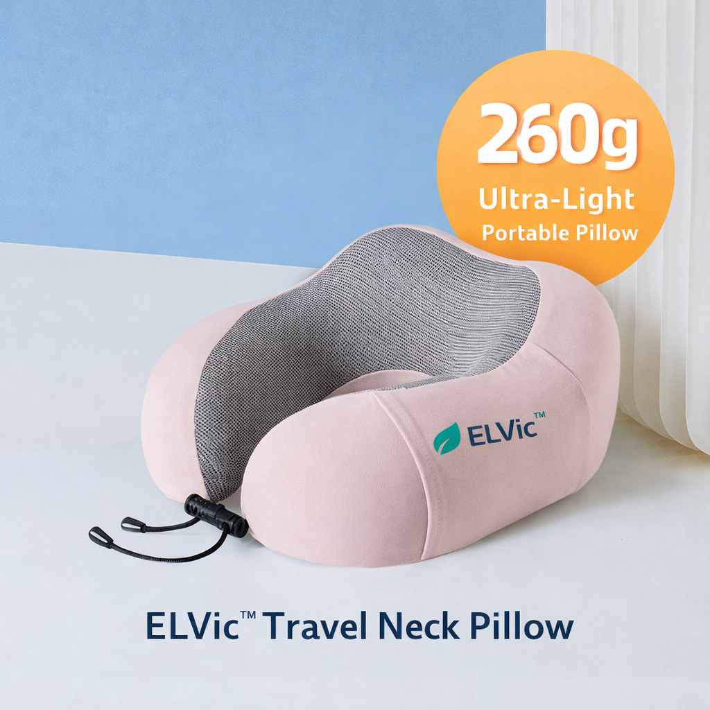 ELVic™ Memory Foam Travel Neck Pillow – Portable U-Shape Support Pillow for Airplane, Car & Office Comfort