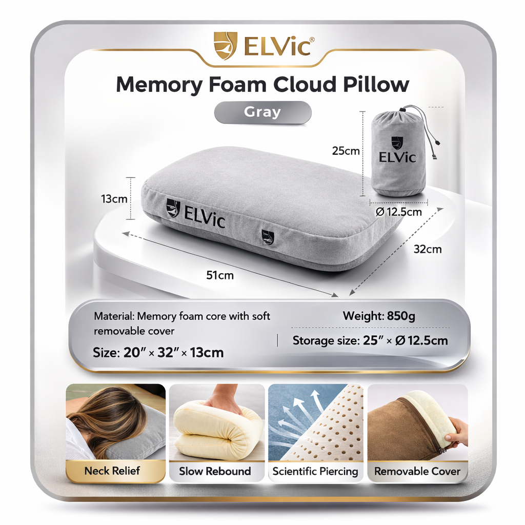 ELVic™ Memory Foam U-Shaped Neck Pillow | Slow Rebound Support for Travel & Relaxation
