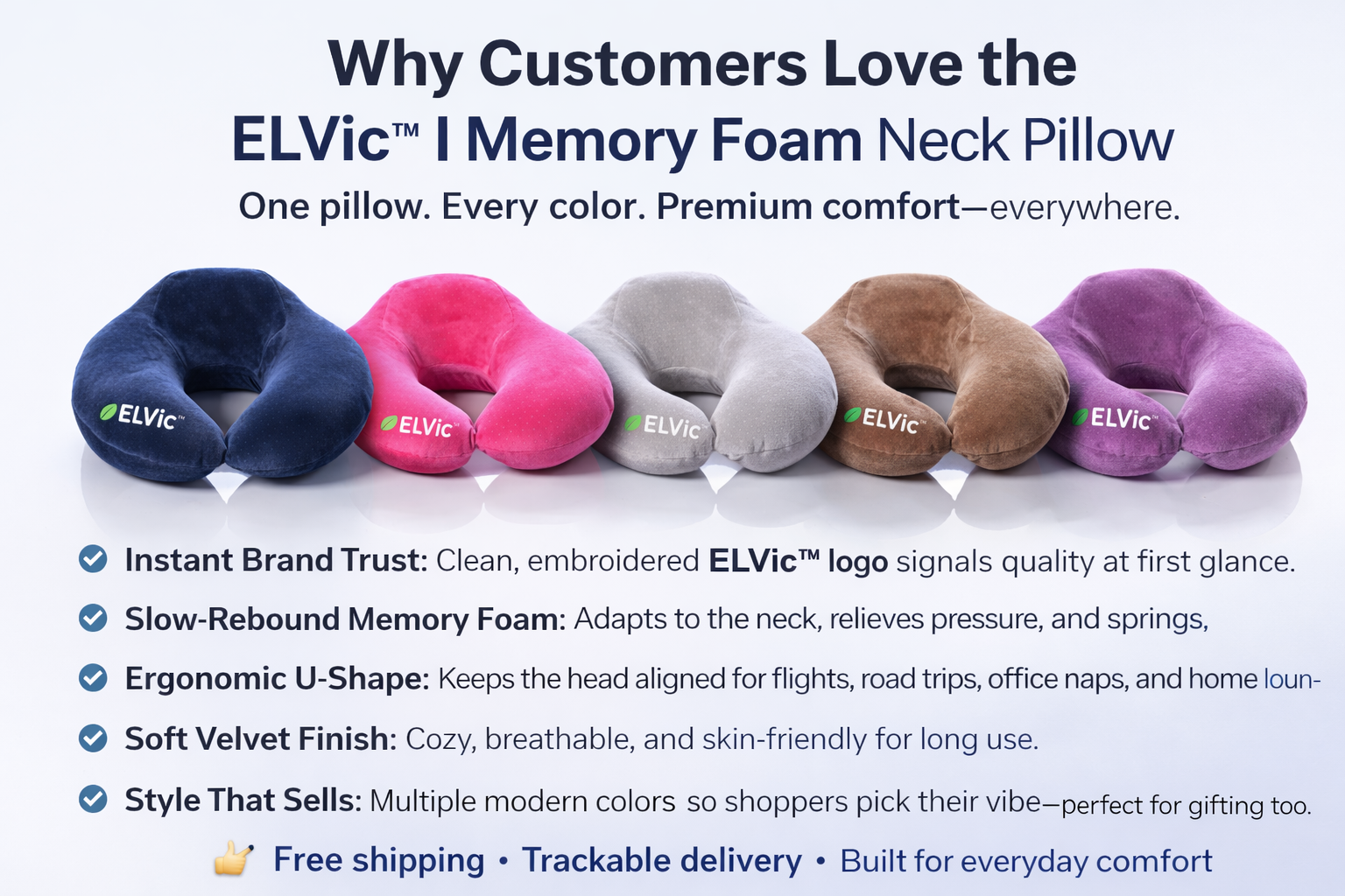 ELVic™ Space Memory Foam U-Shaped Neck Pillow | Slow-Rebound Comfort