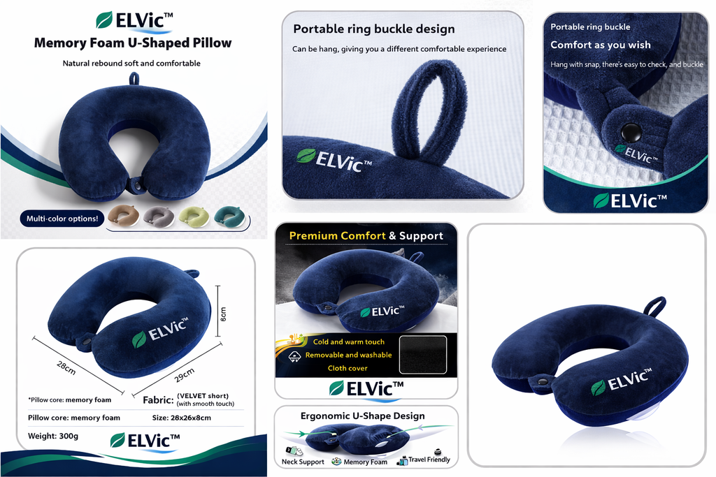 ELVic™ Memory Foam U-Shaped Travel Neck Pillow – Cool & Warm Sides
