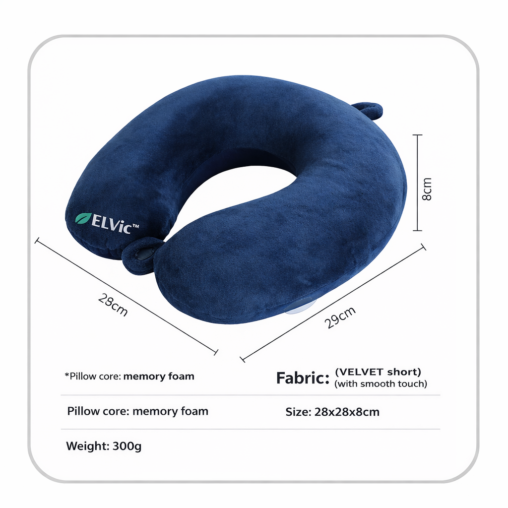 ELVic™ Memory Foam U-Shaped Travel Neck Pillow – Cool & Warm Sides
