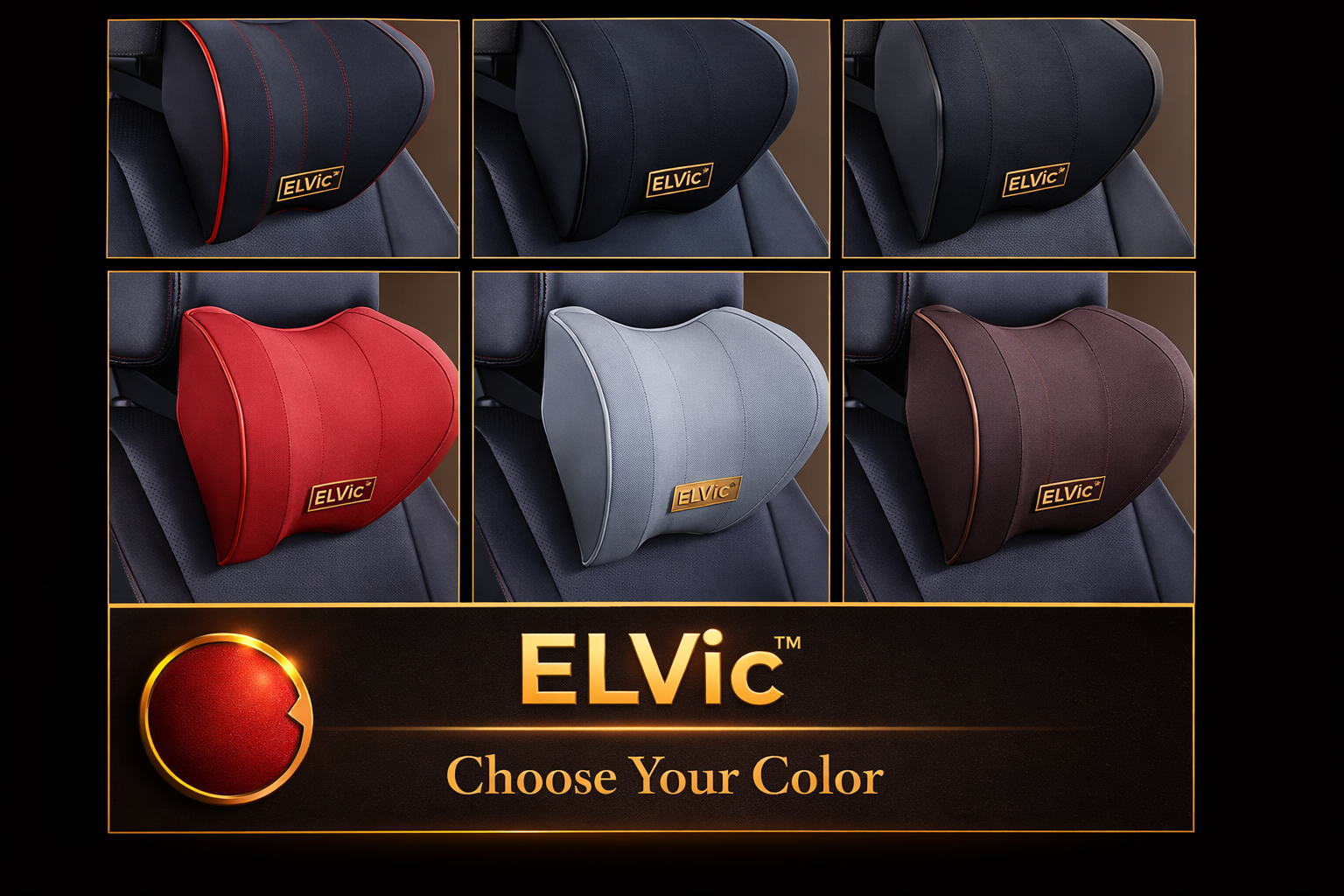 ELVic™ Memory Foam Car Neck Support Pillow – Ergonomic Headrest Cushion for Comfortable Driving