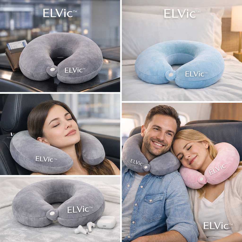 ELVic™ U-Shape Memory Foam Travel Neck Pillow – Car, Flight & Office Comfort