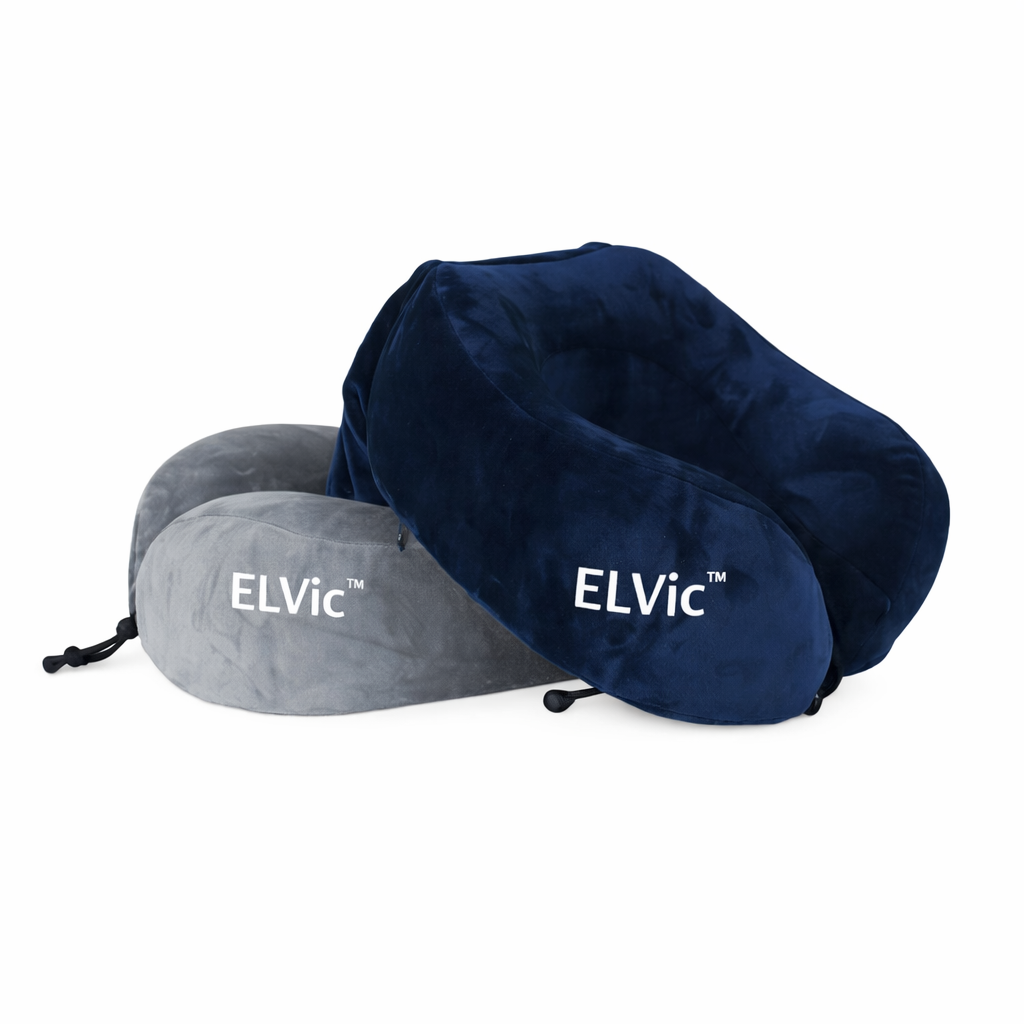 ELVic™ Portable Memory Foam Travel Neck Pillow – Compact Airplane Comfort Support