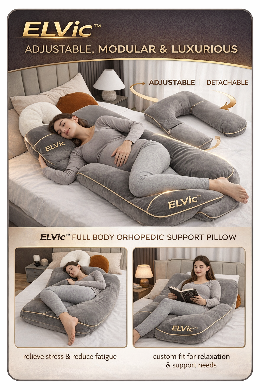 ELVic™ Full Body Support Pillow – Adjustable Maternity & Lumbar Comfort Cushion