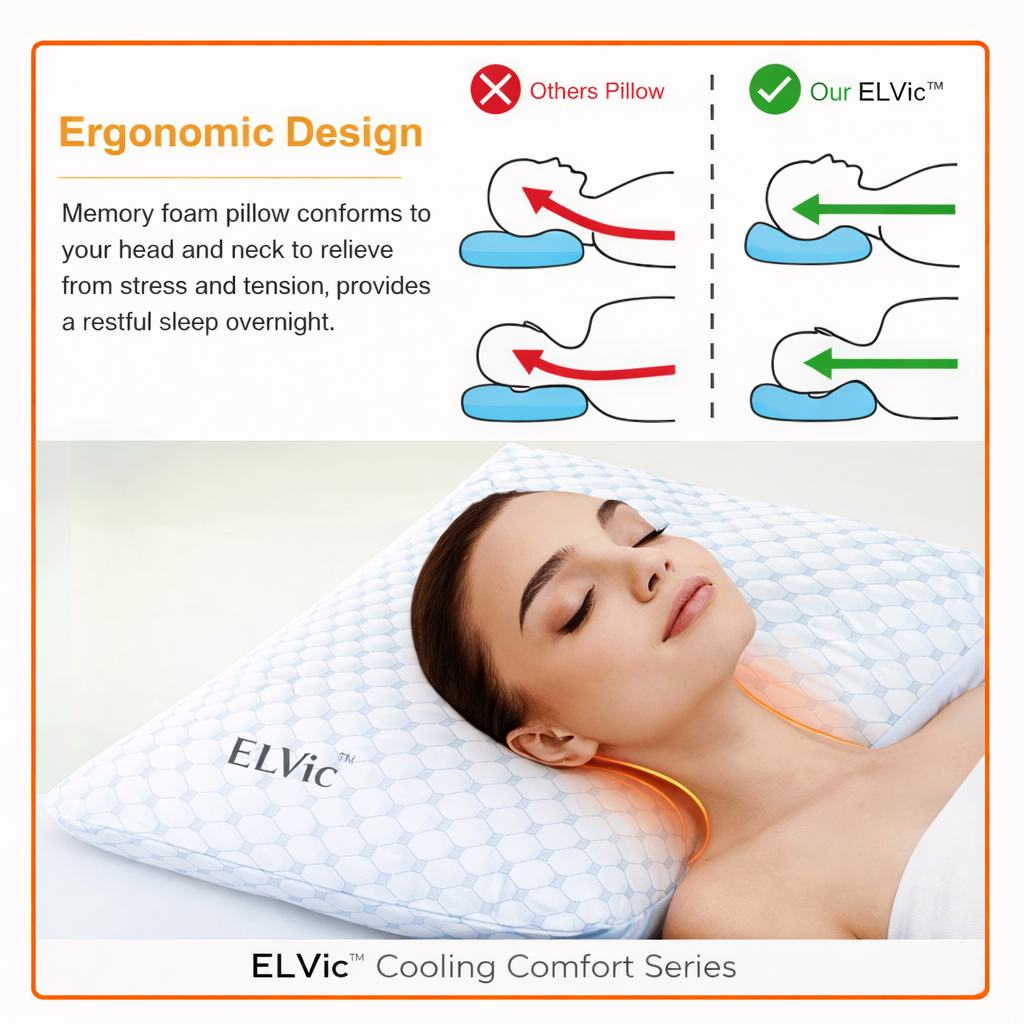 ELVic™ Cooling Comfort Pillow – Ventilated Memory Foam with Heat-Reducing Gel for Better Sleep