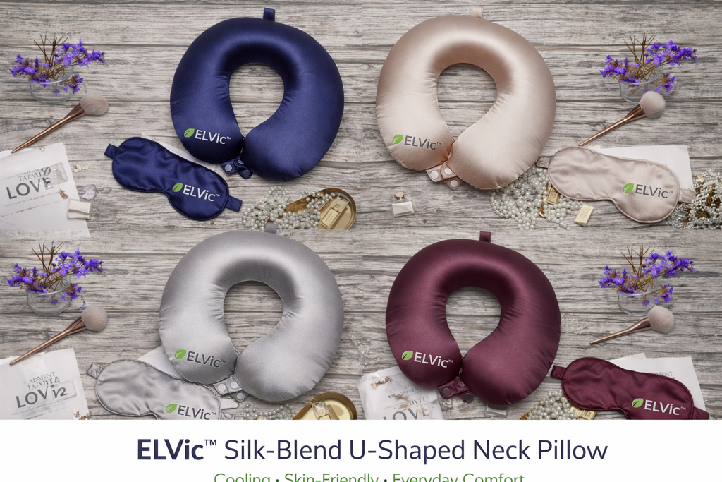 ELVic™ Silk-Blend U-Shaped Neck Pillow | Cooling & Skin-Friendly Comfort