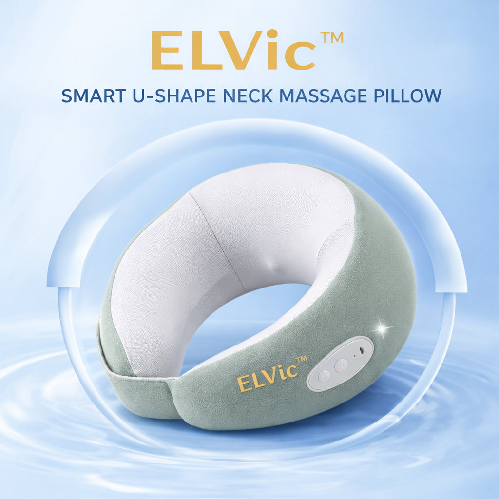 ELVic™ Smart U-Shape Neck Massage Pillow – Portable Travel & Car Relaxation Support