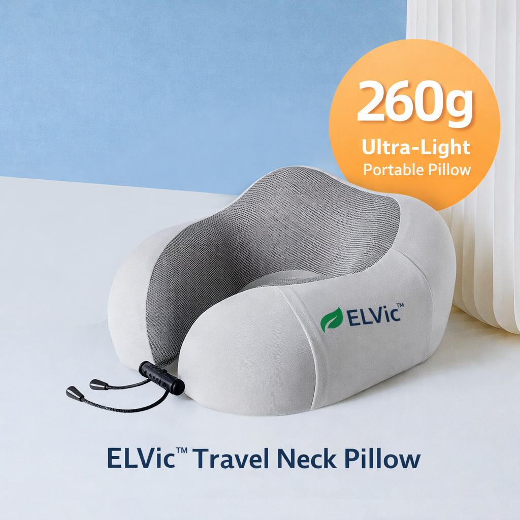 ELVic™ Memory Foam Travel Neck Pillow – Portable U-Shape Support Pillow for Airplane, Car & Office Comfort