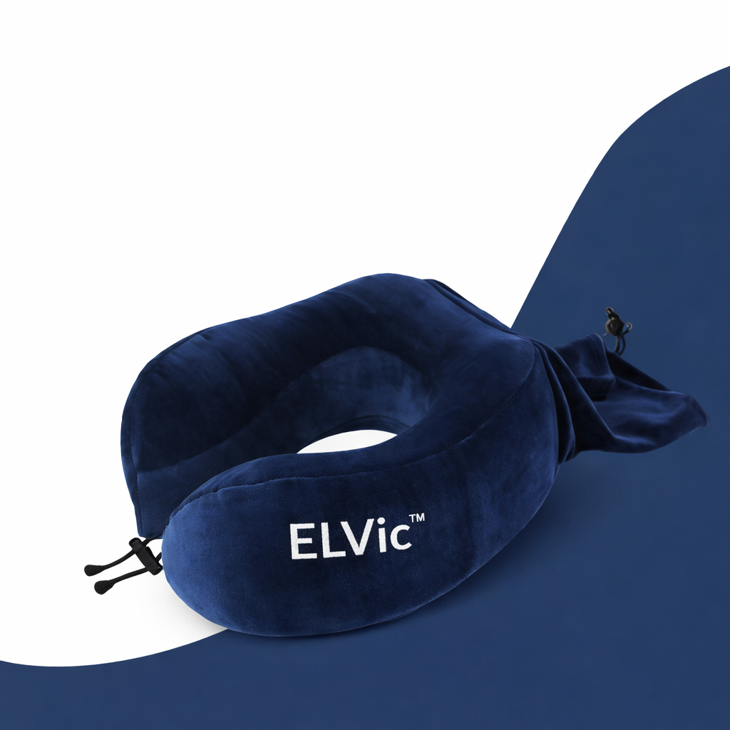 ELVic™ Portable Memory Foam Travel Neck Pillow – Compact Airplane Comfort Support