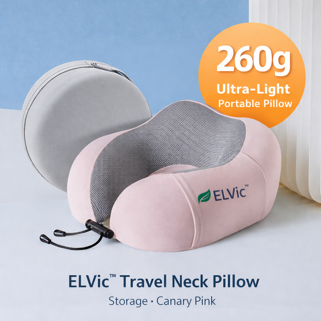 ELVic™ Memory Foam Travel Neck Pillow – Portable U-Shape Support Pillow for Airplane, Car & Office Comfort