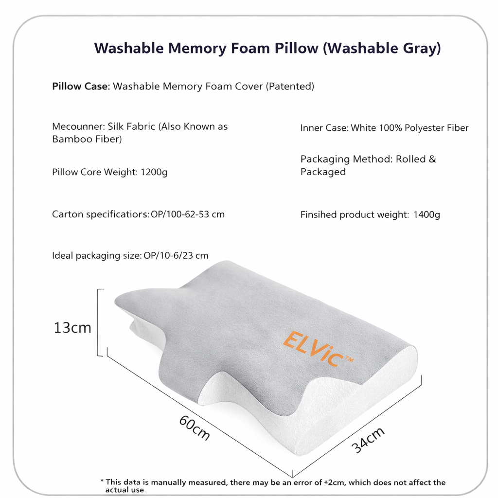 ELVic™ Washable Memory Foam Sleep Neck Pillow – Breathable Support