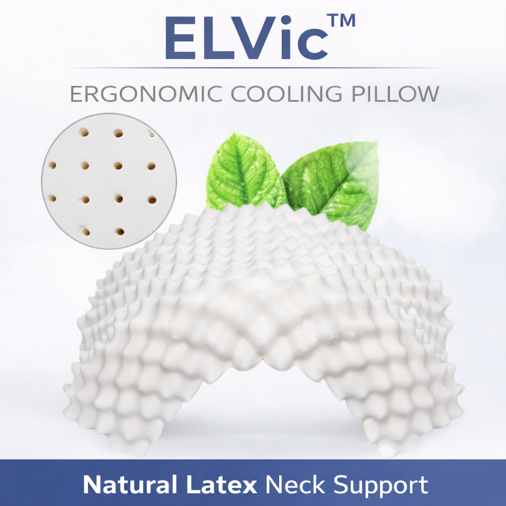 ELVic™ Natural Latex Orthopedic Neck Pillow – Breathable Cooling Support for Deep Sleep