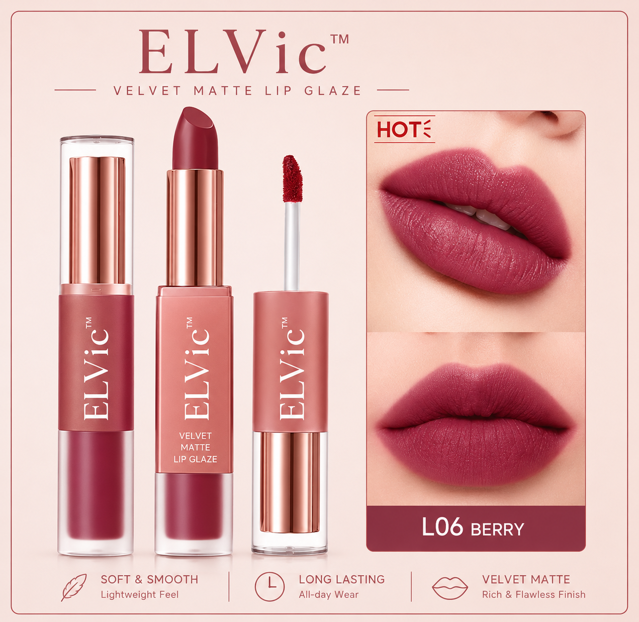 ELVic™ Velvet Lip Glaze – Nude Milky Coffee Matte Liquid Lipstick (Long-Lasting, Smooth Finish)