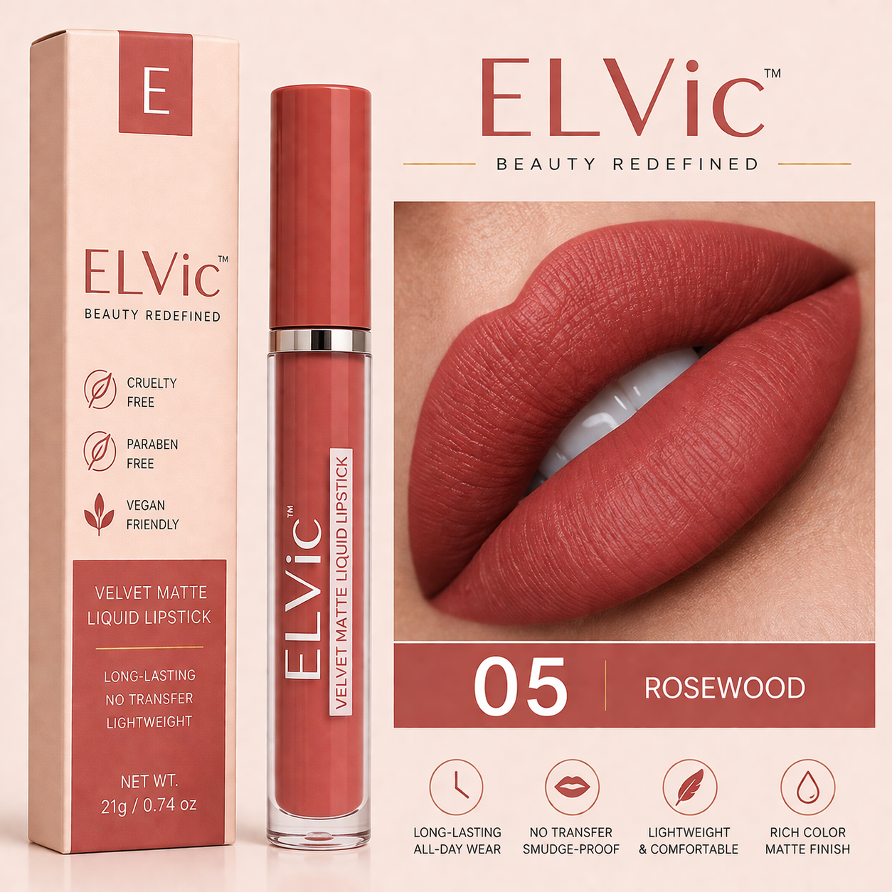 ELVic™ Velvet Matte No-Transfer Lip Gloss | Long-Lasting Waterproof Finish