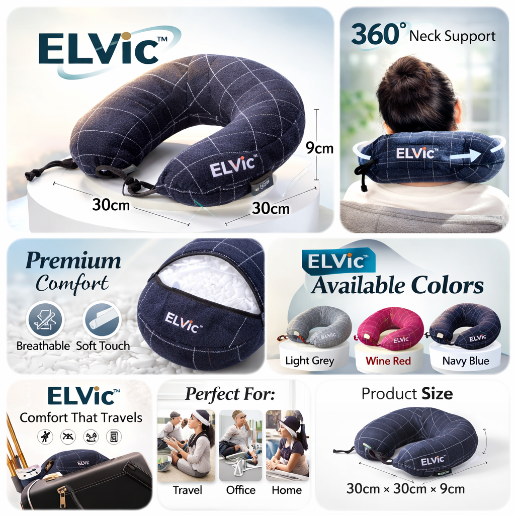 ELVic™ Portable U-Shaped Cervical Neck Pillow for Travel & Daily Neck Support