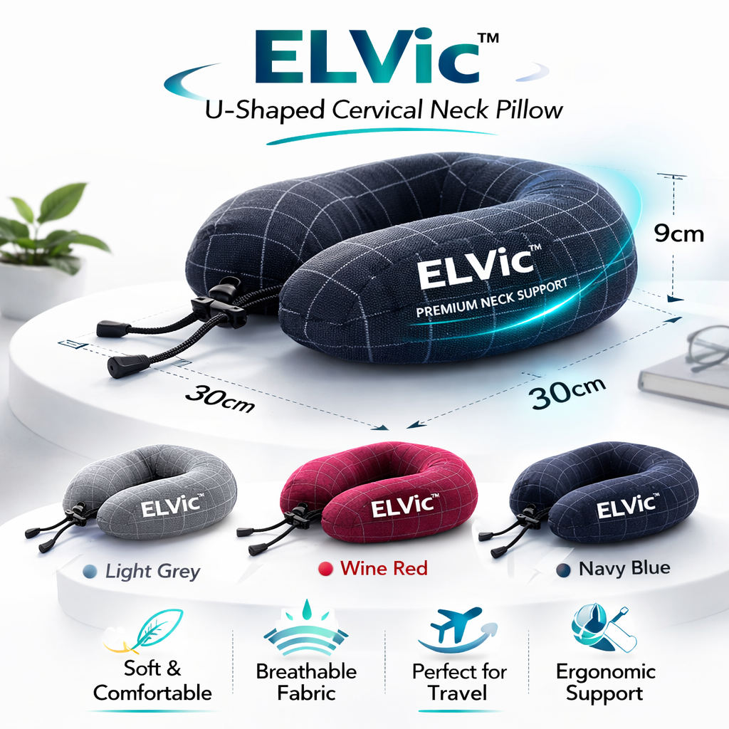 ELVic™ Portable U-Shaped Cervical Neck Pillow for Travel & Daily Neck Support