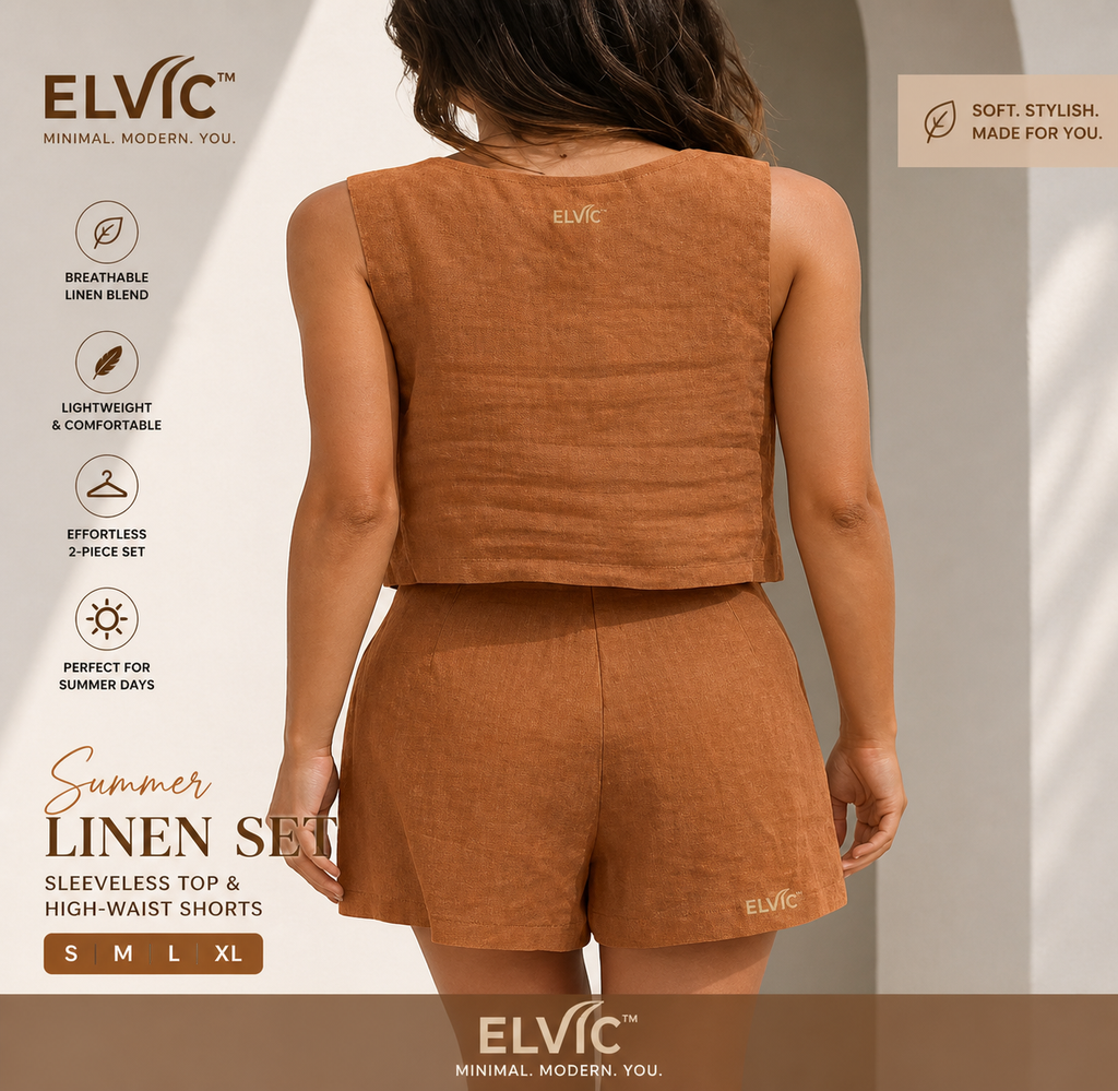 ELVic™ Summer Linen 2-Piece Set – Sleeveless Top & High-Waist Shorts