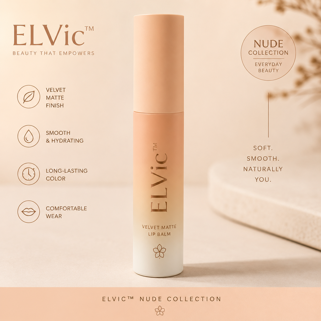 ELVic™ Velvet Matte Lip Balm | Nude Collection Long-Lasting Comfort