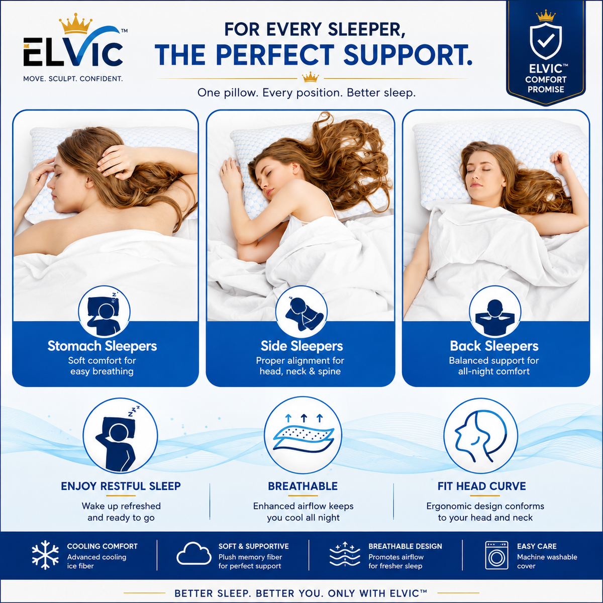 ELVic™ ArcticCloud Adjustable Cooling Memory Foam Pillow