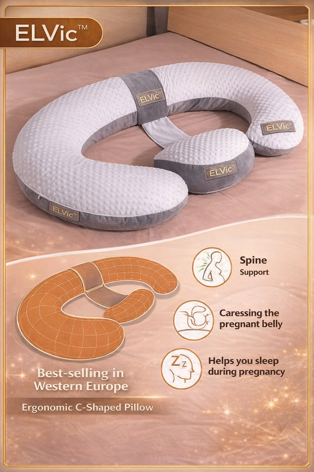 ELVic™ Full Body Support Pillow – Ergonomic Sleep Cushion for Back, Hip & Side Sleeper Comfort