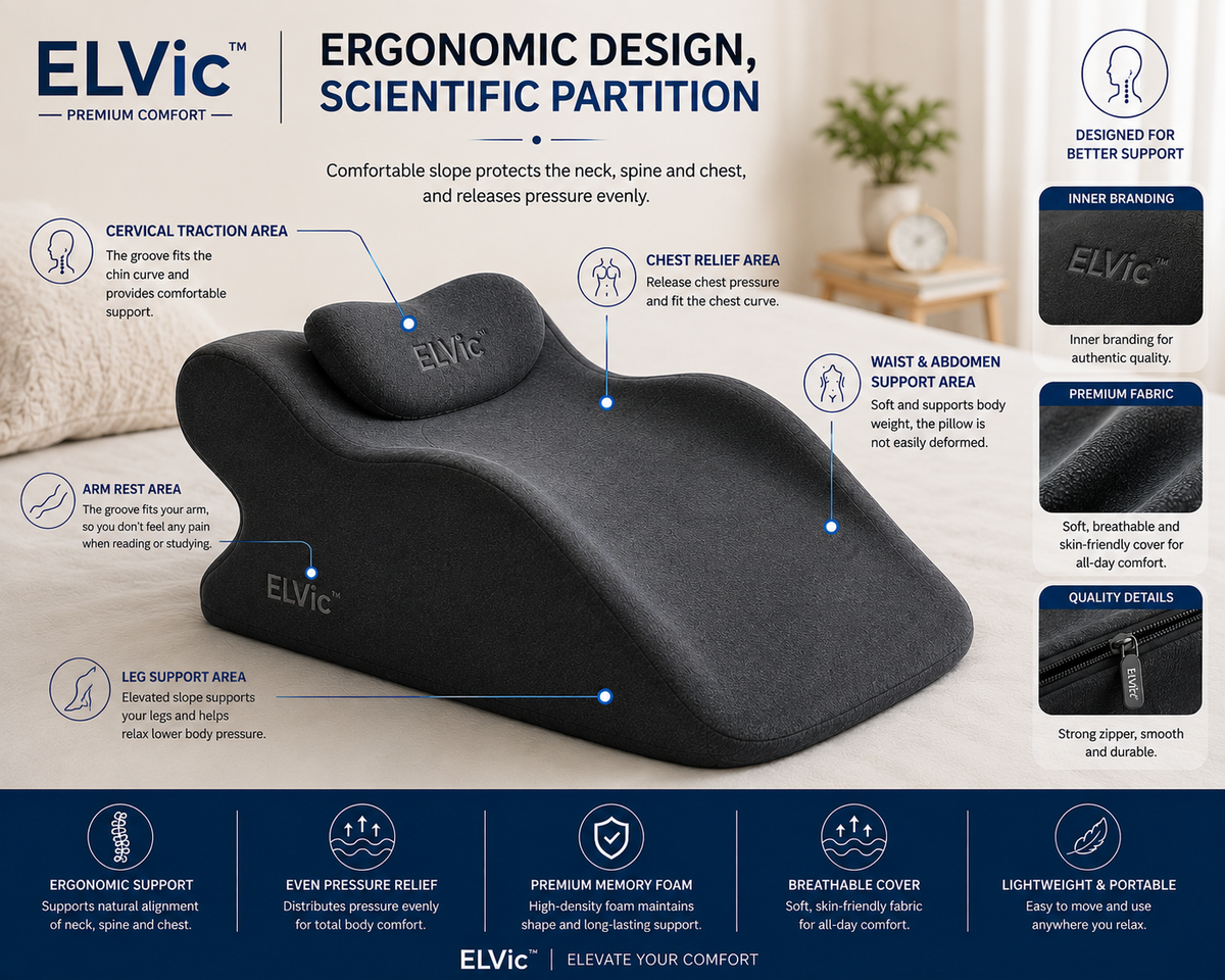 ELVic™ ElevatePro Memory Foam Support Pillow – Ergonomic Reading & Relaxation Cushion
