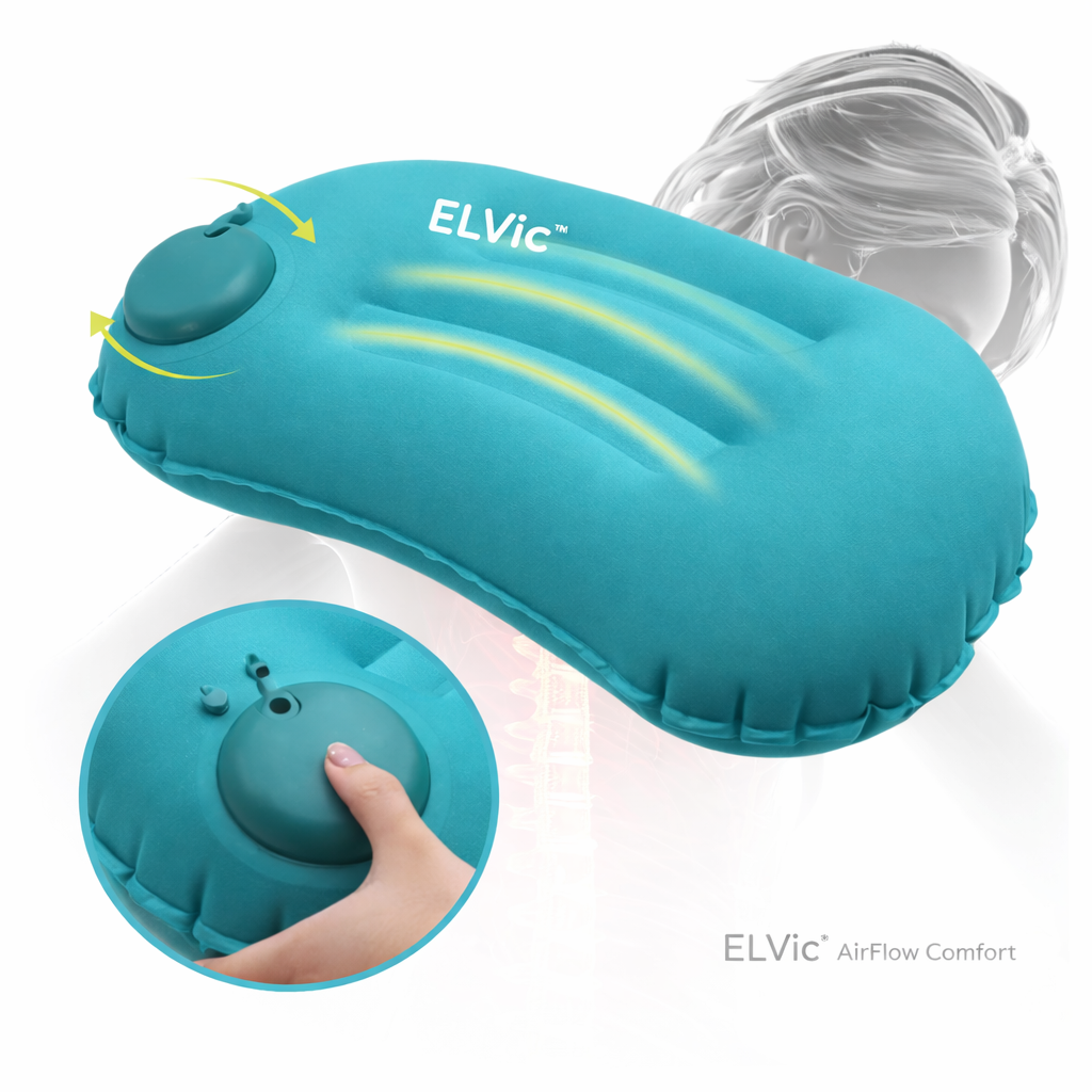 ELVic™ AirFlow Travel Neck Pillow – Portable Inflatable Support for Pain-Free Comfort Anywhere