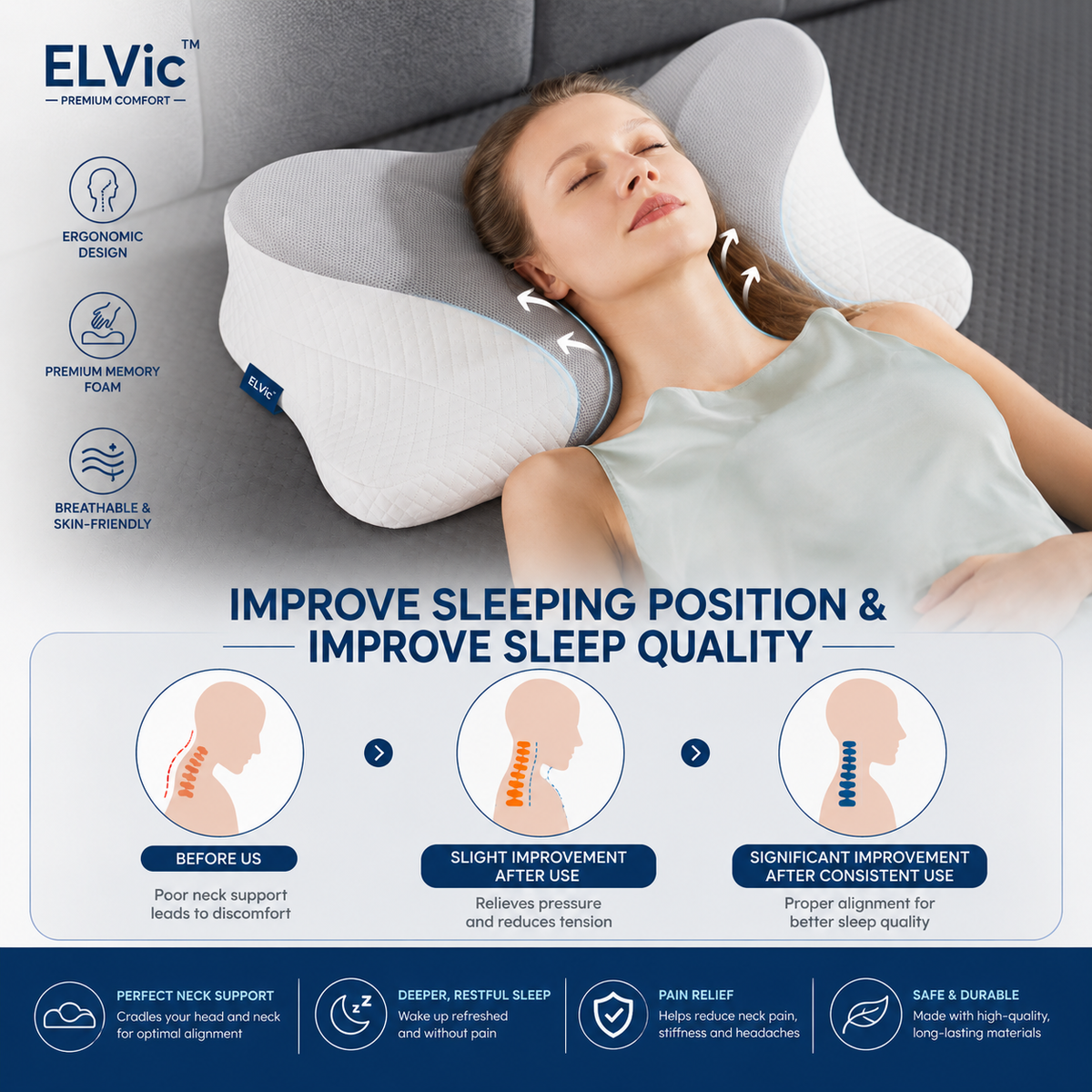 ELVic™ ErgoCloud Cervical Memory Foam Pillow