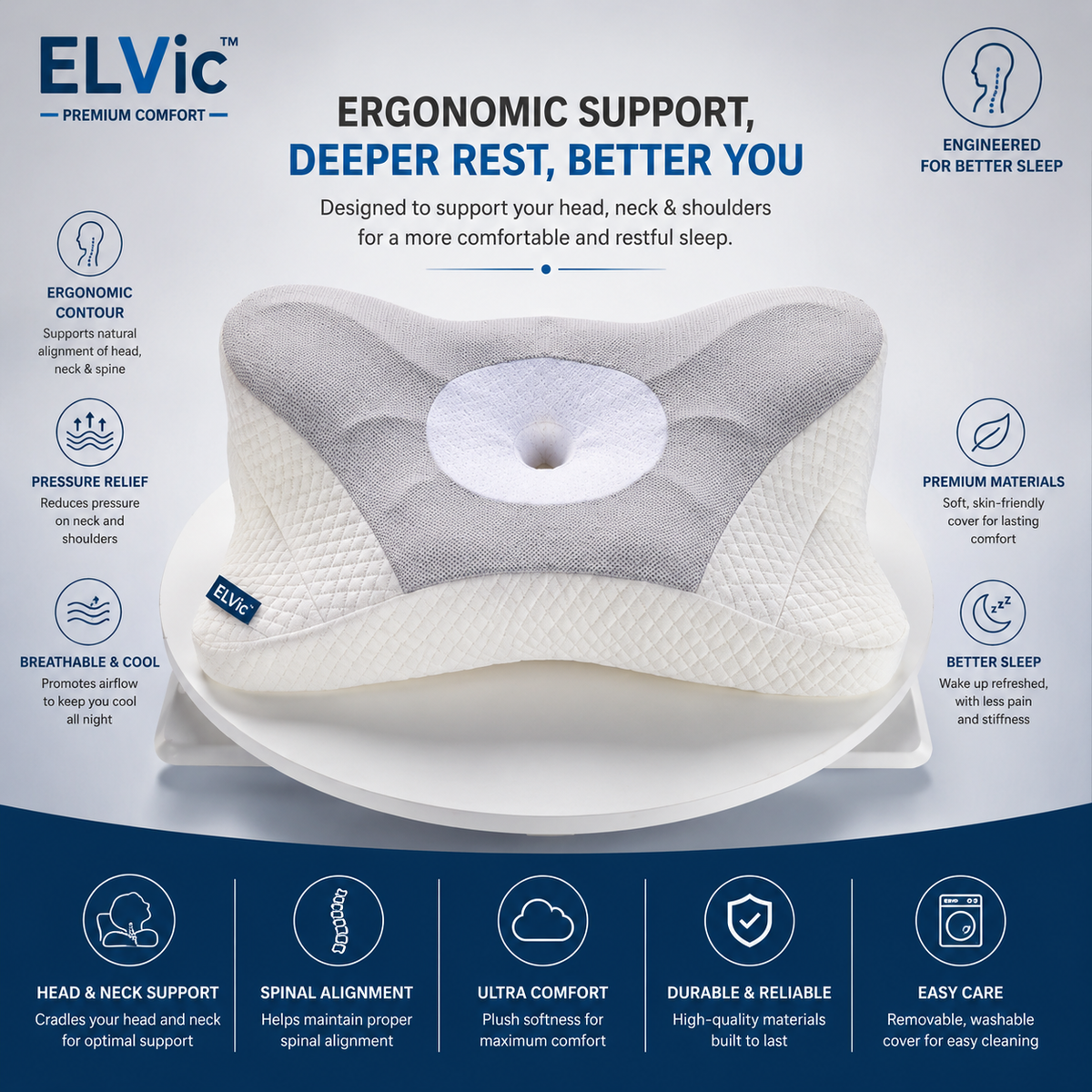 ELVic™ ErgoCloud Cervical Memory Foam Pillow