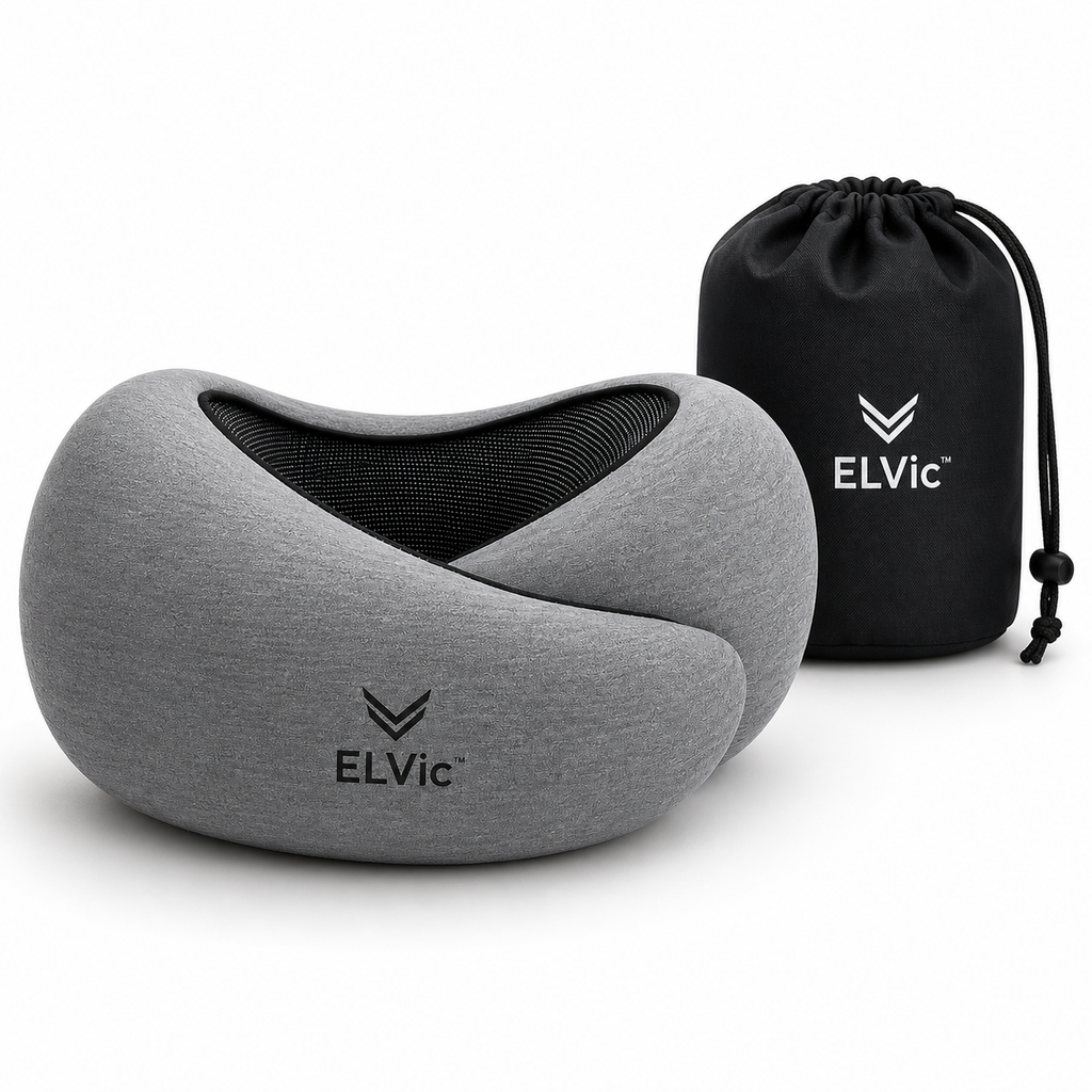 ELVic™ CloudRest Memory Foam Travel Neck Pillow – Adjustable U-Shaped Neck Support for Airplane, Car, Office & Home