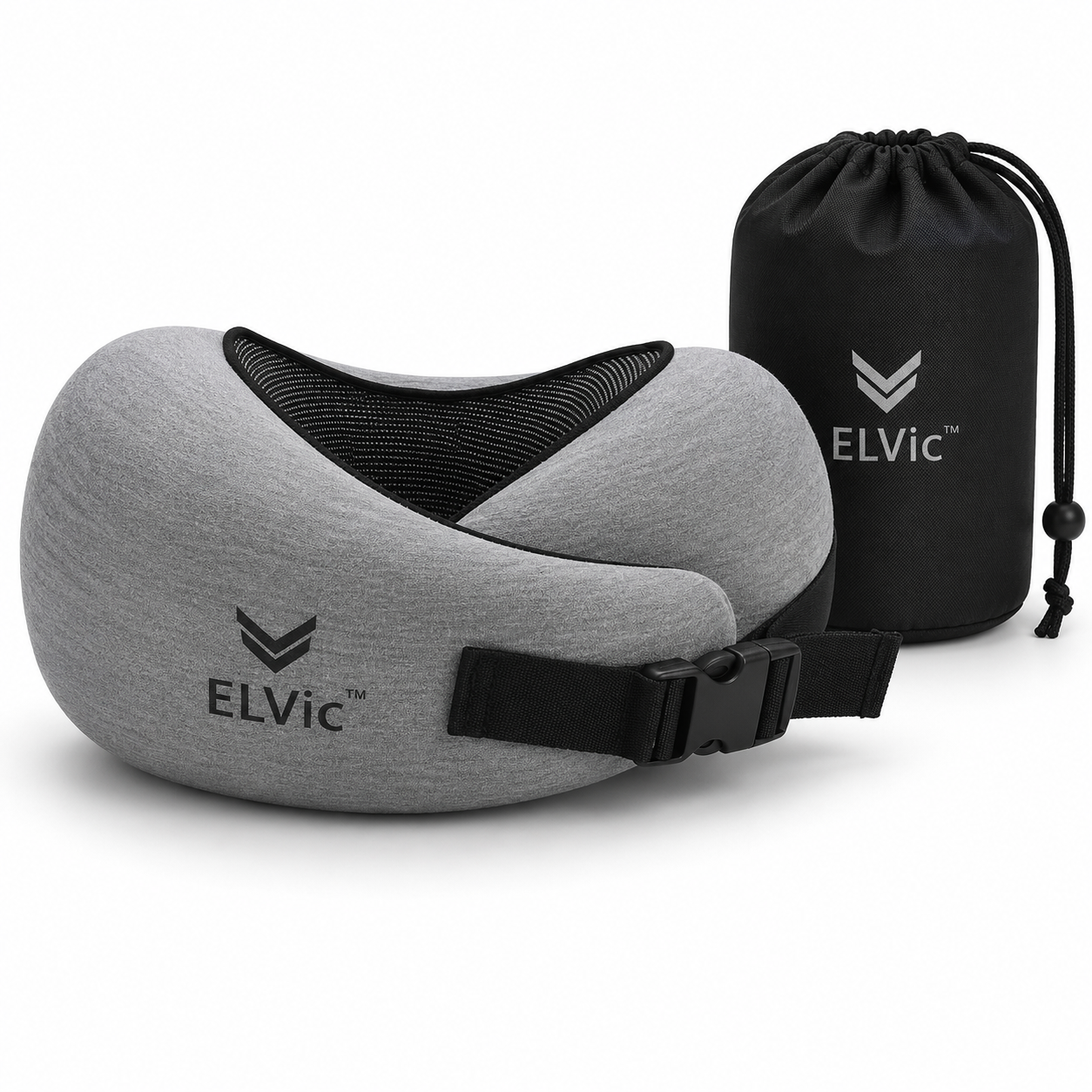 ELVic™ CloudRest Memory Foam Travel Neck Pillow – Adjustable U-Shaped Neck Support for Airplane, Car, Office & Home
