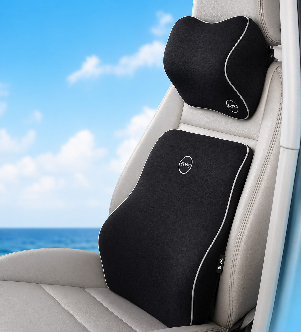 ELVic™ Ergonomic Memory Foam Car Neck Pillow – Pain Relief Headrest Support for Driving Comfort