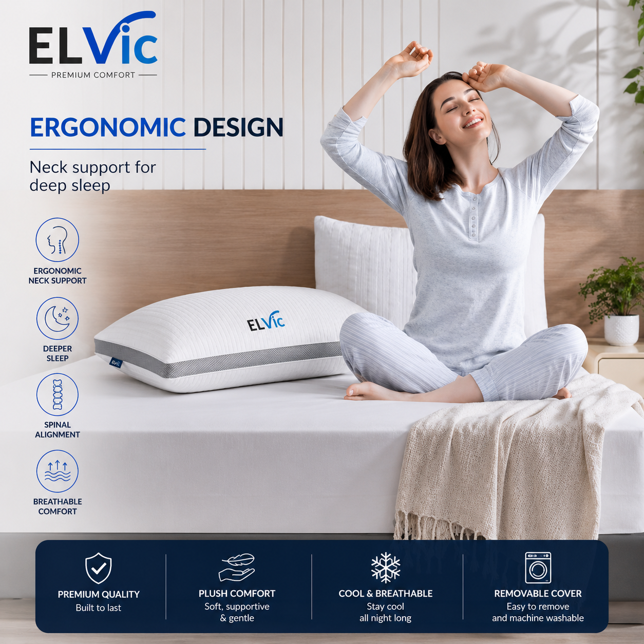 ELVic™ ArcticCool™ Memory Foam Cooling Bed Pillow